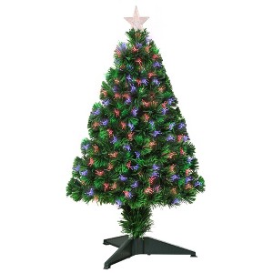 HOMCOM 2.5 FT Tall Pre-Lit Douglas Fir Tabletop Artificial Christmas Tree with Realistic Branches, Fiber Optic LED Lights and 85 Tips, Green - 1 of 4