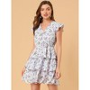 Allegra K Women's V Neck Layered Cap Sleeve Ruffle Floral Mini Dress - image 3 of 4