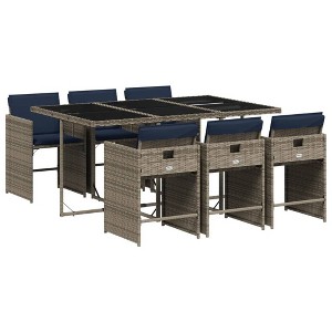 vidaXL Patio Dining Set, 7-Piece Outdoor Dining Table and Chairs, Gray and Navy Blue PE Rattan - 1 of 4