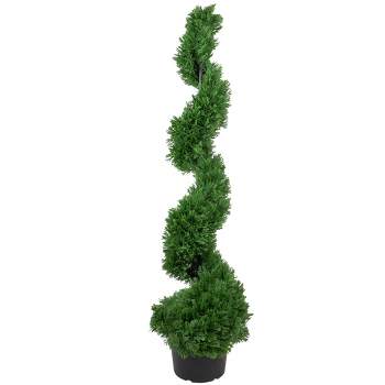 Northlight Real Touch™ Artificial Cedar Spiral Topiary Tree in Black Pot, Unlit - 4'