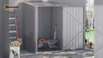 Dark Gray Steel Outdoor Storage Shed with Windows and Lockable Doors