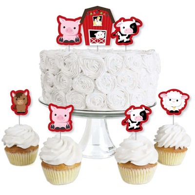 Big Dot of Happiness Farm Animals - Dessert Cupcake Toppers - Barnyard Baby Shower or Birthday Party Clear Treat Picks - Set of 24