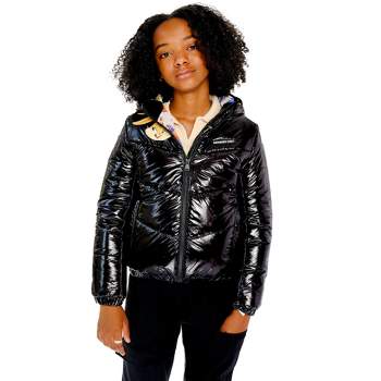 Members Only Girl Cire Puffer With Mash Print Lining Jacket -Black , Size- 4