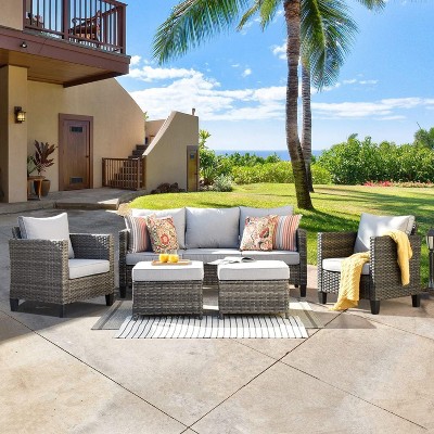 XIZZI 5 Pieces Sets Modern Wicker Patio Sectional Sofa with Ottomans