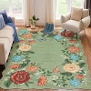 9'x12' Vintage Floral Runner Rug Washable Low Pile, Non-Slip Distressed Carpet for Entryway Living Room Bedroom, Faux Wool Soft Area Rug,Green - 2 of 4