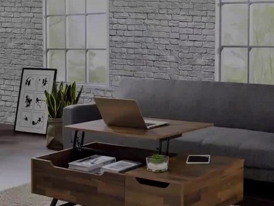 Walnut Rectangular Wood and Metal Lift-Top Coffee Table