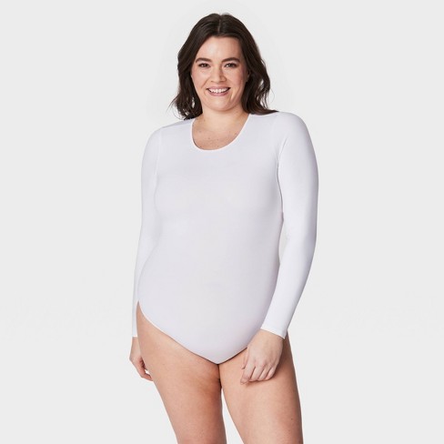 Bodysuit made of stretch cotton with round neck and short sleeves. Bottom  snap button closure. - White