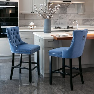 FONTOI 2PCS Velvet Upholstered Barstools with Button Tufted Decoration, Leisure Style Bar Chairs with Nailhead Trim, Blue, 19.5"*40.7"*23.6" - 1 of 4