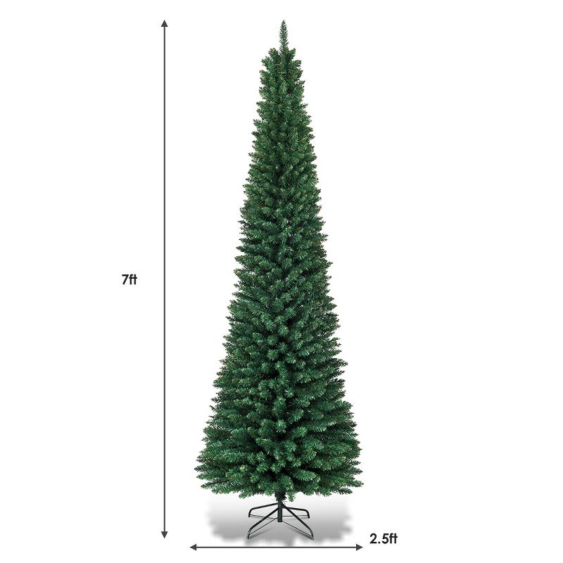 Tangkula 5/6/7/8/9FT Pencil Christmas Tree PVC Artificial Slim Tree w/ Metal Stand Home Holiday Decor Green, 5 of 8