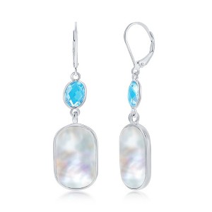 Simona Sterling Silver Oval Blue Topaz and Rectangle Mother of Pearl Earrings - Blue - 1 of 2