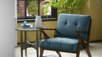 Mid-Century Modern Seafoam Lounge Chair with Pecan Wood Finish