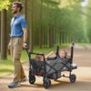 VEVOR Wagon Stroller for 2 Kids,Push Pull Quad Collapsible Stroller with Handle,Encircling Harness Removable Canopy,4 Wheels w/ Brakes,Dark Gray&Black - 2 of 4