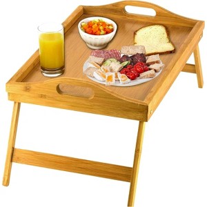 Attop Home-It Bed Table Tray with Folding Legs - Bamboo Breakfast Tray with Handles for Bed, Sofa, Eating and Laptops, Snacking and Working - 1 of 4