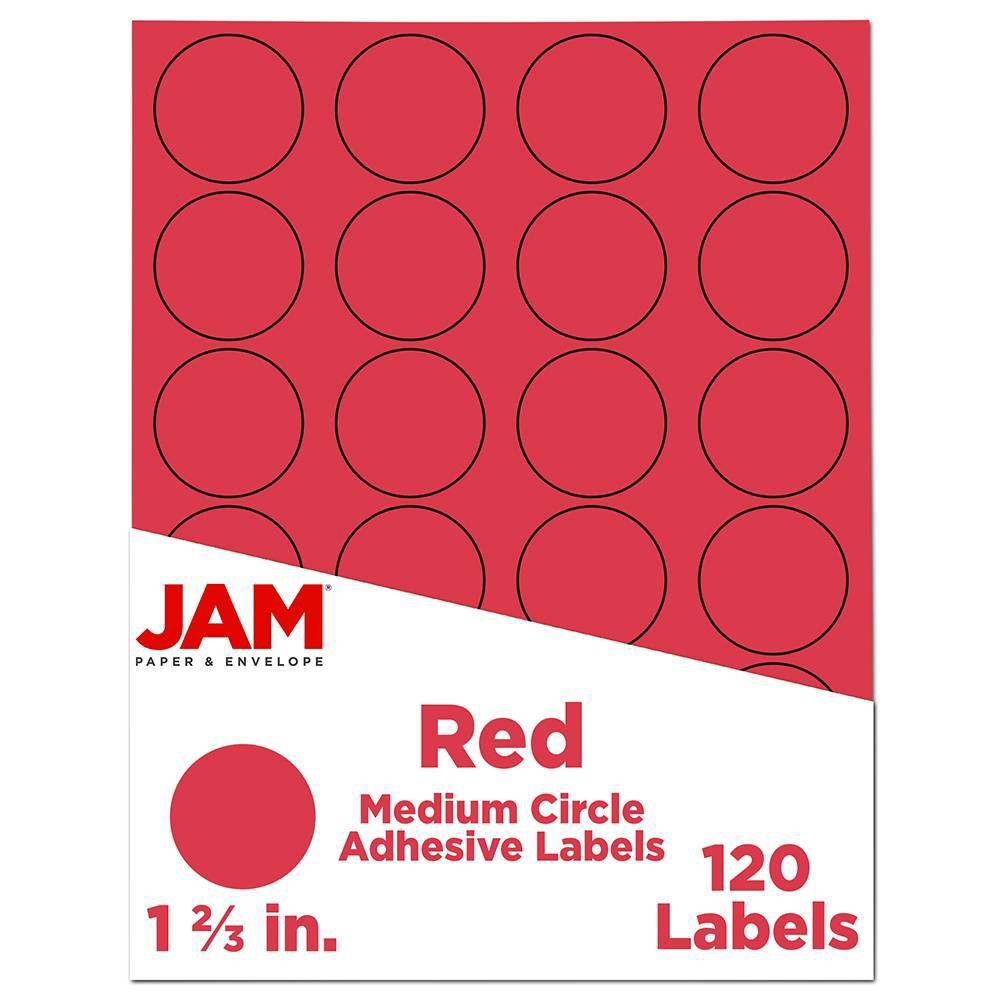 JAM Paper Circle Sticker Seals 1 2/3" 120ct - Red: Multipurpose Labels, Envelope Seals, Paper Material, 1.66" Diameter
