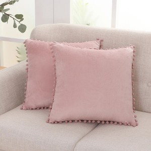 Deconovo Velvet Pom-Pom Throw Pillow Covers 2-Pack, Multiple Sizes - 1 of 4