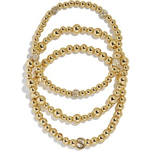 3-Piece Gold Plated Initial Bead Bracelet Set, Personalized Trendy Jewelry Gift for Women - 1 of 4
