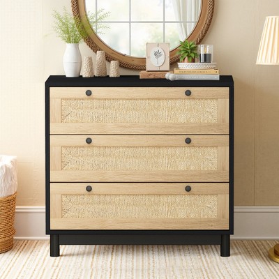 3-Drawers Storage Cabinet, CENGHU Coffee Bar Cabinet with Rope Woven Drawer, Buffet Cabinet, for Bedroom, Living Room, Dining Room, Hallways