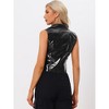 INSPIRE CHIC Women's Metallic Faux Leather Lapel Collar Zip Sleeveless Cropped Vest - 4 of 4