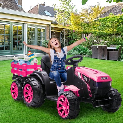 Garvee 12V Kids Ride On Tractor Toys with Trailer,Electric Vehicles Toy Tractor with Remote Control