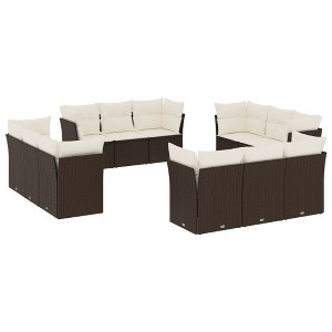 vidaXL 12 Piece Patio Sofa Set with Cushions Brown and Cream Poly Rattan - Without Table - 1 of 4