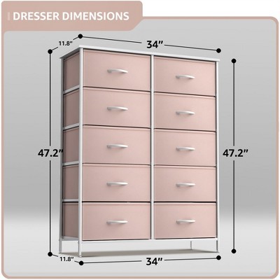 Blush Pink 10-Drawer Fabric Dresser with Faux Wood Top