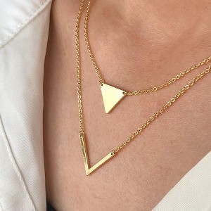 HTUTWOO Triangle Pendant Necklace V Shape Double Necklace Bosnian Style Minimalist Jewelry for Women - 1 of 4