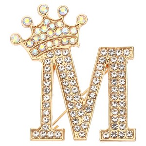 Unique Bargains Women Rhinestone Initial Alphabet Badges Pins and Clips - 1 of 4
