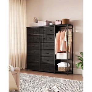 16 Drawers Dresser with Clothes Rack, Tall Dresser for Bedroom, Fabric Storage Tower Drawers Organizer Unit - 1 of 4
