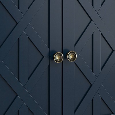 Navy and Dark Wood Farmhouse Side Table with Storage