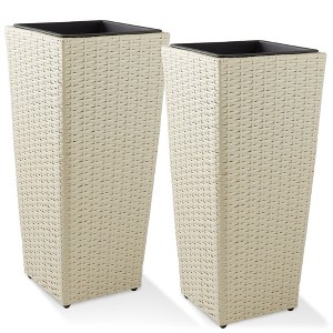 Casafield All-Weather Outdoor Planters with Liners - Set of 2, Tall Tapered Plant Boxes with Flower Pots for Front Porch, Deck, Patio, Garden - 1 of 4