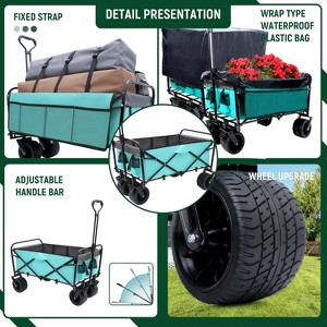 440lbs Collapsible Foldable Wagon Cart with strapping system ,Beach Wagon Utility Cart Utility Wagon Grocery Cart, Blue - 1 of 4