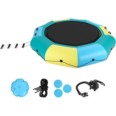 10FT Inflatable Water Trampoline for Lake Pool Ocean, Floating Bouncer with Ladder, Pump, Anchor Bags & Mooring Ropes