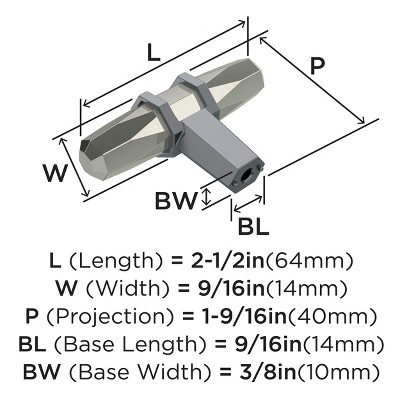 Modern Polished Nickel and Black Chrome T-Handle Cabinet Knob