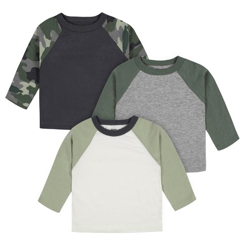 Gerber Baby Boys' Long Sleeve Baseball Raglan Tees, Green & Gray, 0-3  Months, 3-pack : Target