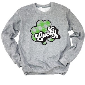 Simply Sage Market Women's Graphic Sweatshirt Buffalo Plaid Lucky - 1 of 3