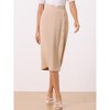 Allegra K Women's Elastic Waist Slit Hem Linen Casual Midi Pencil Skirt - 3 of 4
