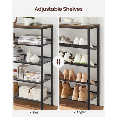 VASAGLE 5-Tier Rustic Brown and Black Shoe Rack with Fabric Shelves
