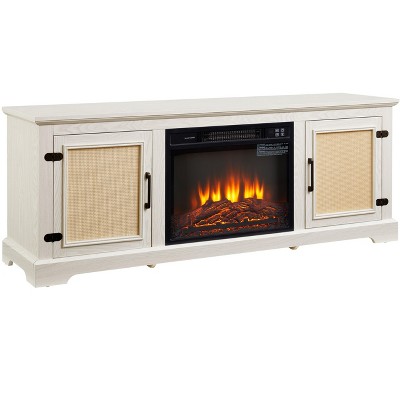 NicBex TV Stands for 70 inch TV,Rattan Entertainment Center  with 2 Open Shelves,TV Console for Living Room, Bedroom, Home,White
