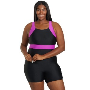 Sporti Sporti Plus Size Colorblock Unitard One Piece Swimsuit Magenta/Black 22W - 1 of 4