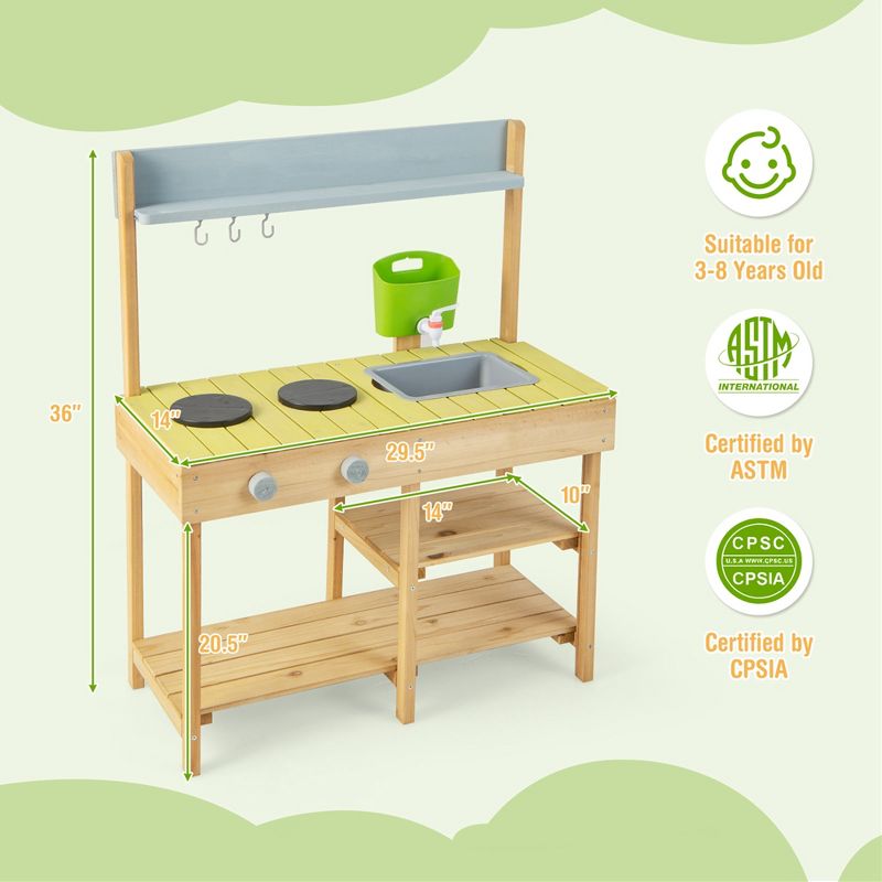 Costway Outdoor Mud Kitchen Set Fir Wood Kids Play Set with Removable Water Box, 3 of 11