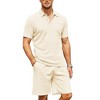 COOFANDY Men's Waffle Knit Polo Shirt and Shorts Set 2 Pieces Outfits Summer Suit Casual Tracksuit with Pockets - 3 of 4