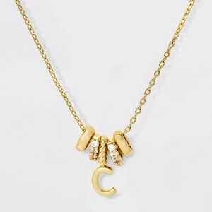 14K Gold Dipped Cubic Zirconia Rondelle Initial Necklace - A New Day™ Gold - 1 of 4