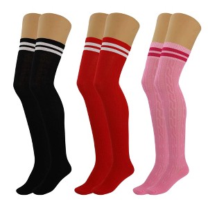 3 Pairs Women’s Colorful Thigh-High Over-the-Knee Boot Socks – Soft, Stretchy, Warm Knitted Stockings, Size 5-10 - 1 of 2