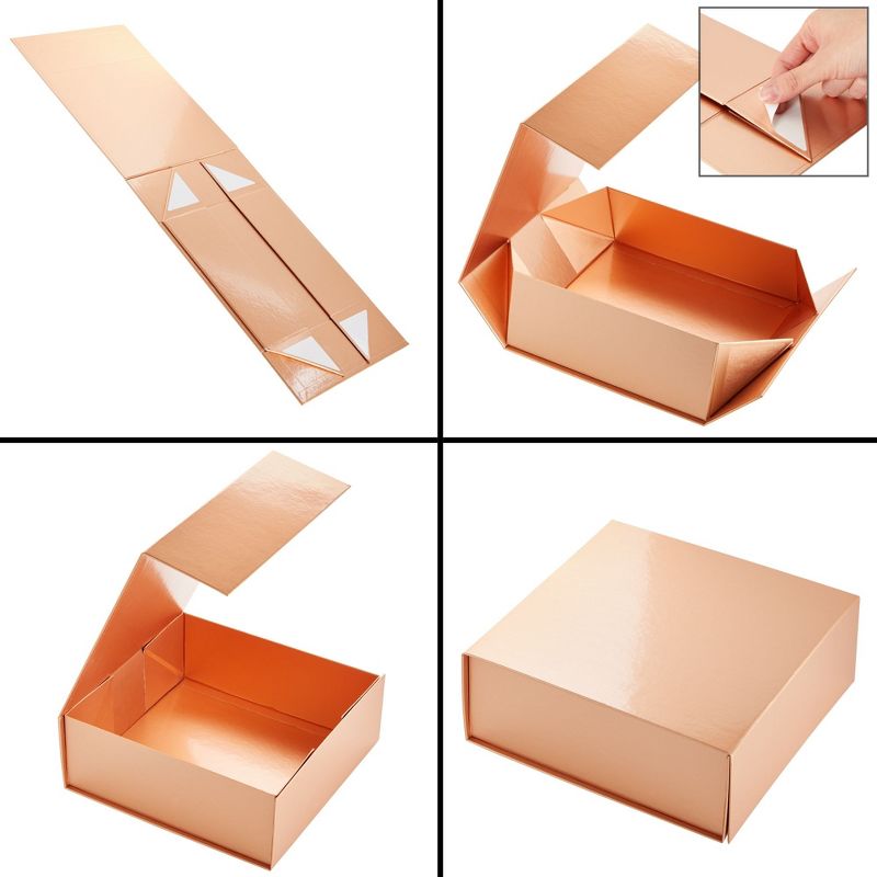 Stockroom Plus 6 Pack Square Magnetic Gift Box with Lid, 10x10x4 Groomsmen and Bridesmaid Boxes for Proposal, Glossy Rose Gold, 4 of 9