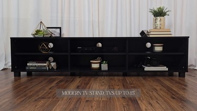 Brown Wood Grain TV Stand with Cabinet for 85" TVs