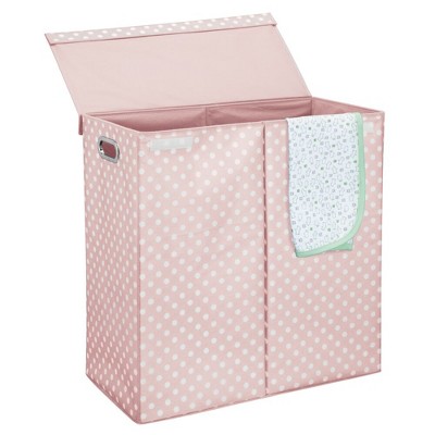 Image of mDesign X-Large Double Hamper with Lid/Handles for Nursery, Pink/White Polka Dot
