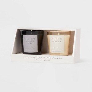 2pk 4.5oz Gift Set Cashmere Vanilla and Charcoal and Black Teak Votive Candle - Threshold™ - 1 of 3