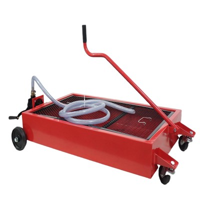 15 Gallon Oil Drain Pan with Manual Rotary Pump, Low Profile Oil Change Pan, Oil Drain Container, Wheels, 7.2 Inch Hose
