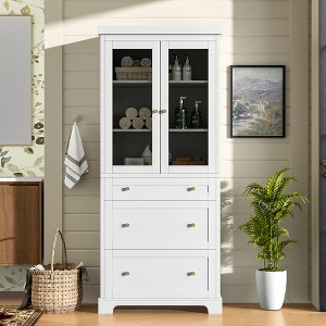 70.1"H Modern Freestanding Bathroom Cabinet with 3 Drawers & Adjustable Shelves, Soft Close Glass Doors, for Multi-Room Storage - ModernLuxe - 1 of 4