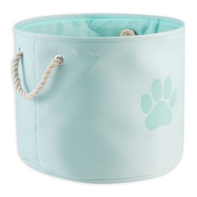 Bone Dry Collapsible Soft Round Pet Storage Bin Paw Print, Aqua, Medium